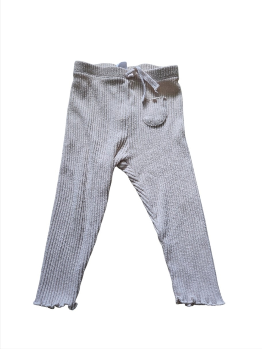 Zara Kids Ribbed Drawstring Leggings 9-12 Months Cream Ruffle Pants Infant - Picture 5 of 13